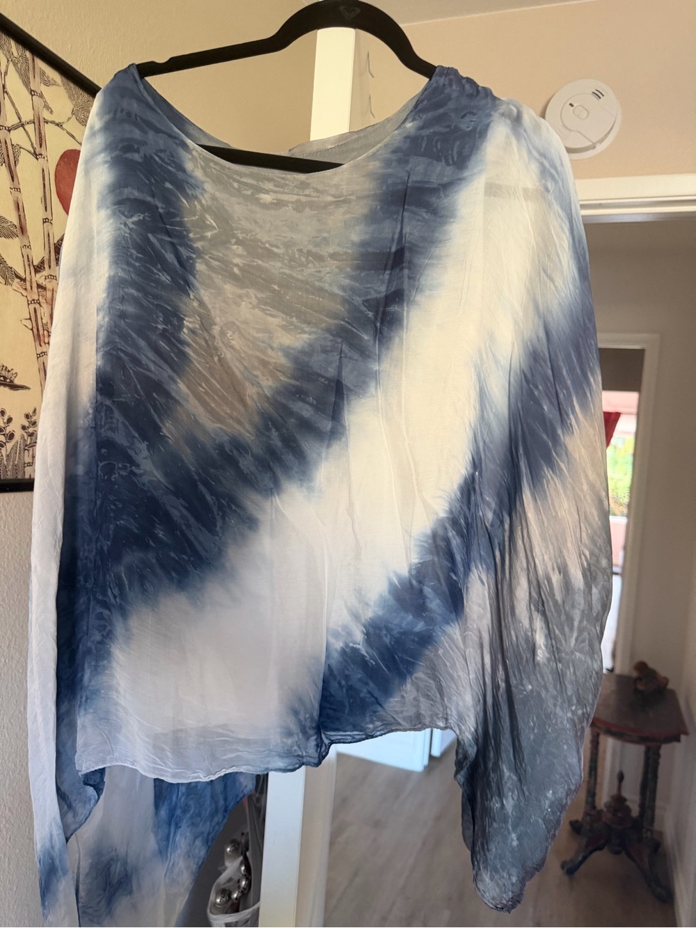 Blue and White Tie-Dye Sheer Top